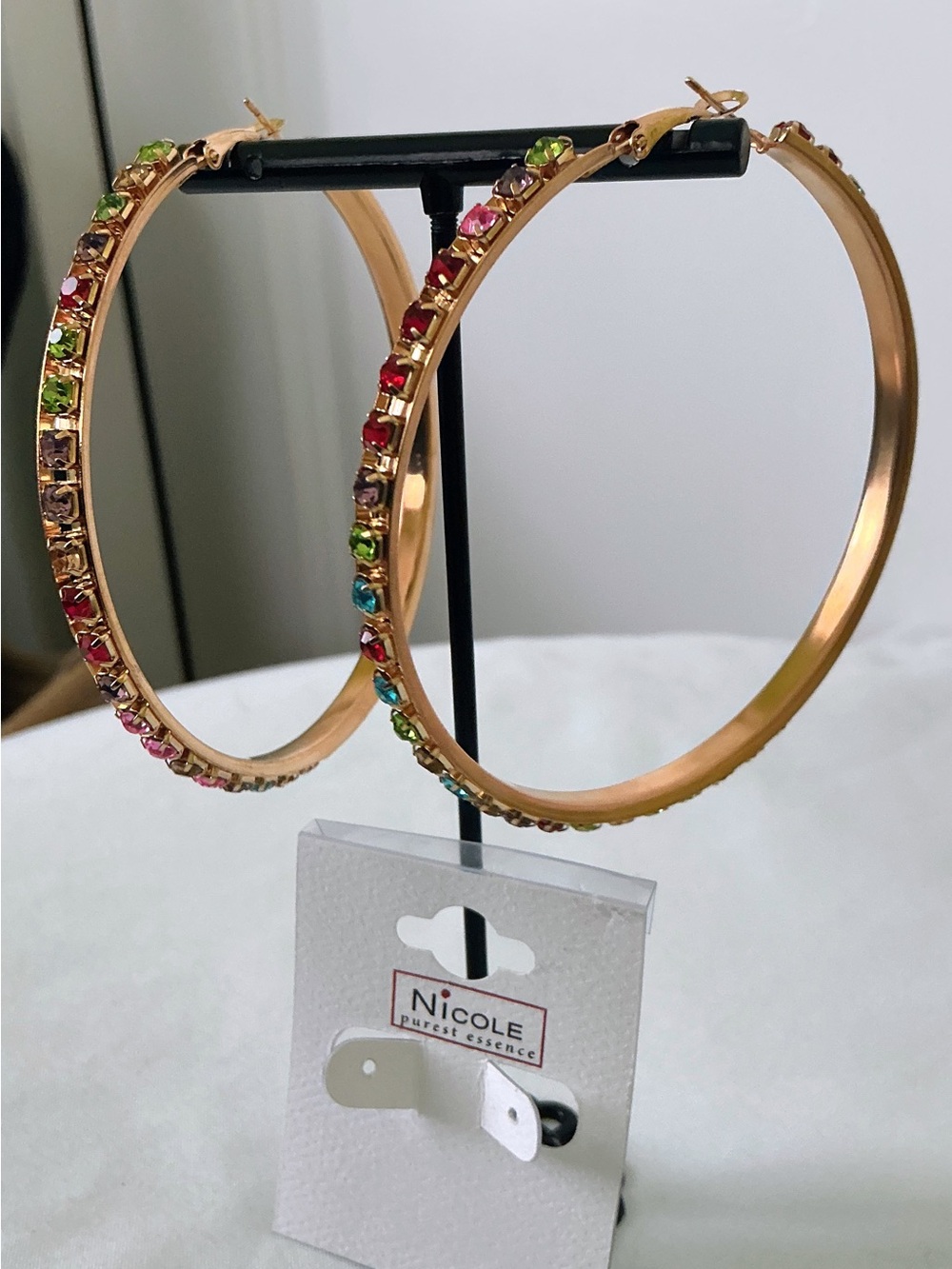 NICOLE PUREST ESSENCE Gold Hoop Earrings with Multicolor Gem Accents